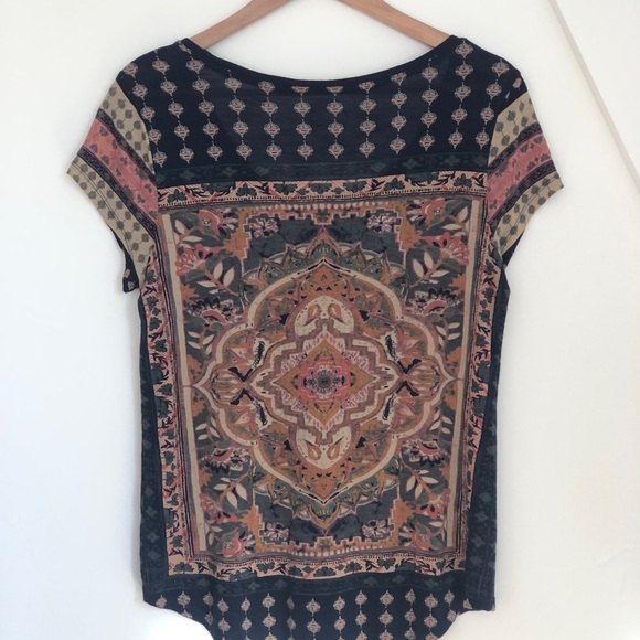 Lucky Brand Multicolor Navy Persian Carpet Graphic T-Shirt Women's Size Small S - Picture 7 of 9